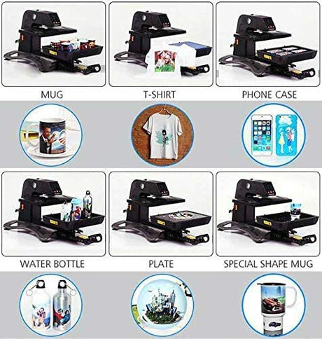US Stock Multifunctional 110V All in 1 Auto Open Pneumatic T Shirt Heat Press Machine 3D Sublimation Vacuum Heat Transfer Machine for Phone Cases,Plate Bottles, Mugs Black WoodArtSupply