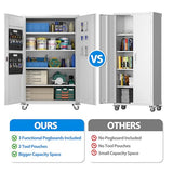 Upgraded Wide and Deep Garage Storage Cabinet with Wheels and Doors,Metal Storage Cabinet with Pegboards and 4 Adjustable Shelves for Garage Home Basement,Required Assembly,White,43.3"Wx21.9"Dx72"H Reemoon
