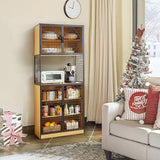 VECELO 72in Tall Kitchen Pantry Cabinet with Doors and Shelves, Large Freestanding Storage Cupboard with Countertop Hutch for, Oak VECELO