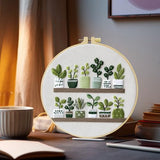 Full Range Embroidery Kit for Adult, Green Plant Pattern Embroidery Kit for Beginners Include Embroidery Cloth Hoops Threads for Craft Lover Hand Stitch with Embroidery Skill Techniques,Home Decor