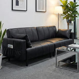 GULFXDS 83" Leather Couch for Living Room, Mid Century Modern 3 Seater Faux Leather Sofa, Comfy Convertible Futon Sofa with Adjustable Backrest for Office, Apartment (Black) GULFXDS