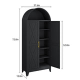 AUEYTVR 73" Metal Tall Arched Kitchen Pantry Cabinet,Arched Bookshelf China/Curio Cabinet Farmhouse Kitchen Storage Cabinets with 2 Doors&4 Adjustable Shelves,Glass Door for Dining Room AUEYTVR