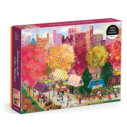 Galison Autumn at The City Market – 1000 Piece Puzzle Fun and Challenging Activity with Bright and Bold Artwork of A Fall Day at A Farmer’s Market for Adults and Families