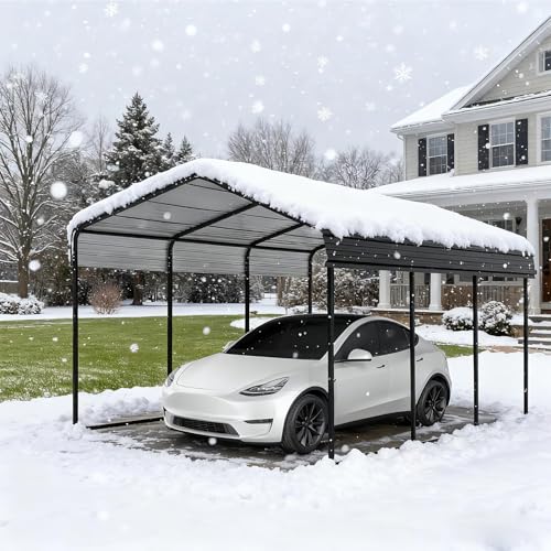 Big RED 10X15FT Metal Carport, Heavy Duty Steel Carport, Portable Garage with Enhanced Metal Frame, Outdoor Car Shelter for Car and Tractors BIG RED