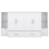 Full Size Murphy Wall Bed With Storage and Bookcase Headboard, Solid Wood Cabinets, Shelves, Drawers and USB Ports, Multi-Function Platform for Home Office, Guest Room (White) MERITLINE
