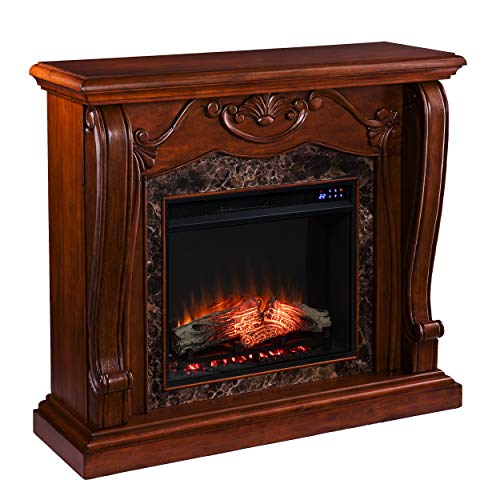 SEI Furniture Cardona Carved Wood & Faux Marble Electric Fireplace, New Walnut SEI Furniture