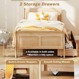 Giantex Twin Bed with 2 Storage Drawers, Wood Platform Bed with Headboard & Footboard, Wooden Slats Support Mattress Foundation, Twin Bed Frames for Kids Teens Adults, No Box Spring Needed (Natural) Giantex