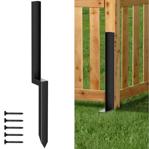 ZIIAMG Heavy Duty Steel Fence Post Repair Stakes,Fence Post Repair Kit,for Repair Tilted/Broken Wood Fence Post(1pcs Matte Black) - WoodArtSupply