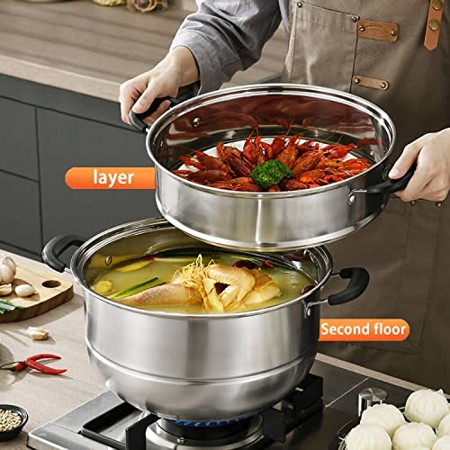 MANO Steamer Pot for Cooking 11.8 inch Steam Pots with Lid 2-tier Stainless Steel Steaming Pot Multipurpose Cookware with Handle for Vegetable, Dumpling, Stock, Sauce, Food MANO