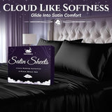 SLEEP SANCTUARY Satin Sheets King Size – 4 Piece Luxury Silky Bed Set, Softer Than Silk, 15" Deep Pocket, Cooling & Wrinkle-Free, Moisture-Wicking & Breathable for Hair & Skin (Black) SLEEP SANCTUARY