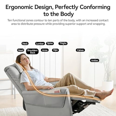 AIRSKY Leather Recliner Chair, Top Grain Leather, Italian Water-Washing Process, Movable Headrest,Recliner Chairs for Adults, Nursery Rocking Chairs,Swivel Rocker Recliner, Living Room Chair,Grey,R3 AIRSKY