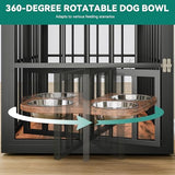 YITAHOME 88.6" Large Corner Dog Crate Furniture for 2 Dogs, Large Wooden Dog Kennel with Dog Bowls & 3 Doors, Large Double Dog Crate Furniture TV Stand for Medium Large Dogs, Brown YITAHOME