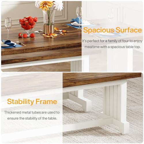 Tribesigns 47-Inch Small Dining Table Set for 2, 3-Piece Kitchen Table with 2 Benches, Farmhouse Wood Dinner Furniture for Narrow Space, Apartment, White & Rustic Brown Tribesigns