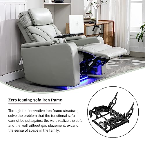 Merax Power Motion Recliner with USB Charging Port and Hidden Arm Storage, Home Theater Seating with Convenient Cup Holder Design,and Stereo(Light Grey)