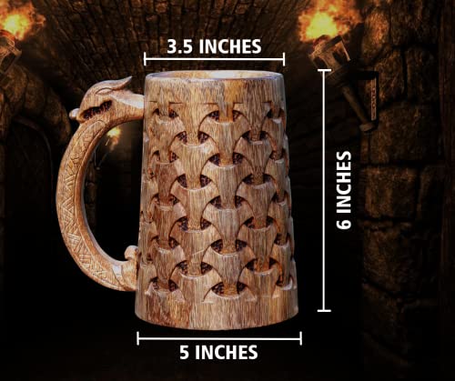 NORSE EMPIRE Premium Wooden Beer Mug 16Oz Chainmail Pattern 100% Handcrafted Beer Stein Wine accessories Viking Gifts Medieval Gift Sack Tankard Christmas Coffee Cups Vikings Mug Food Safe - WoodArtSupply