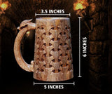 NORSE EMPIRE Premium Wooden Beer Mug 16Oz Chainmail Pattern 100% Handcrafted Beer Stein Wine accessories Viking Gifts Medieval Gift Sack Tankard Christmas Coffee Cups Vikings Mug Food Safe NORSE EMPIRE