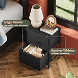 WLIVE Black Night Stand, Small Dresser with 2 Drawers & Wooden Top, Nightstand with Fabric Bins, Bedside Table End Table for Bedroom, Closet, Entryway, College Dorm, Charcoal Black WLIVE