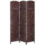 HOMCOM Room Divider, 3 Panel Folding Privacy Screen, 6FT Tall Portable Wicker Weave Partition Wall Divider for Bedroom, Home Office, Brown HOMCOM