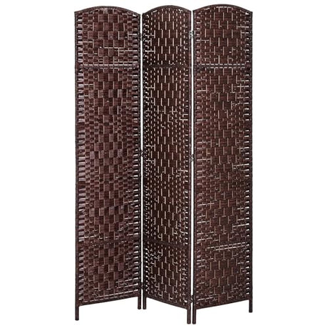 HOMCOM Room Divider, 3 Panel Folding Privacy Screen, 6FT Tall Portable Wicker Weave Partition Wall Divider for Bedroom, Home Office, Brown HOMCOM