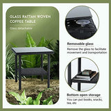 Ruesleag Patio Furniture 3 Pieces Outdoor Wicker Patio Furniture Conversation Set Patio Set Bistro Table Set for Backyard Porch Poolside Garden Balcony Lawn,Glass Coffee Table &RattanChairs Set,Red Ruesleag