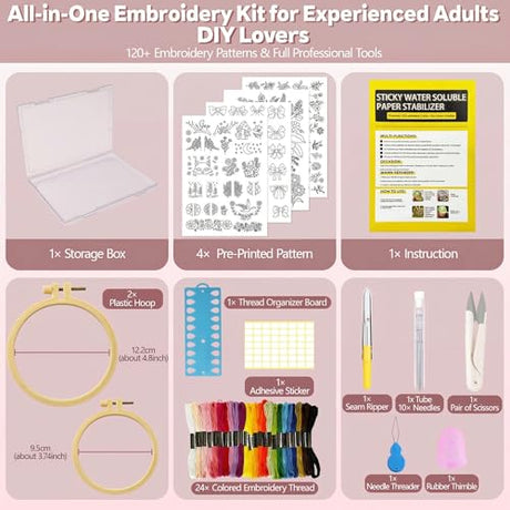 CLRDIVA Hand Embroidery Kit for Clothes: 120 Trendy Designs Flower Embroidery Patterns Stick and Stitch Transfers - Stamped Water Soluble Stabilizers for Adult Experienced Crafters DIY T-Shirts Jeans CLRDIVA