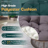 Bme Smoky - Brown Bee Base 40" Ergonomic Wicker Papasan Chair with Soft Thick Density Fabric Cushion, Bee-Designed Base, High Capacity Steel Frame, 360 Degree Swivel for Living, Bedroom, Reading Room Bme