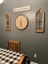 UPPER DECOR 24 Inch Large Farmhouse Wall Clock - Rustic Wooden Silent Wall Clock with Metal Circle & Engraved Numerals, Battery Operated for Kitchen, Bedroom, Living Room, Fireplace Mantel Decor UPPER DECOR