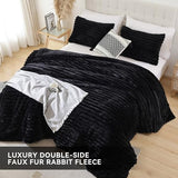 Smoofy Fluffy Full Size Comforter Sets 3 Pieces - Black Fleece Fluffy Comforter Set, Luxury Fuzzy Full Bed Set, Soft Comforter Full Size All Season, Heavy Faux Fur Comforter with 2 Pillow Cases Smoofy