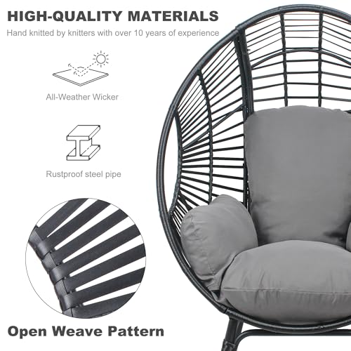 TQKVIPI 2 pcs Oversized Wicker Egg Chair Outdoor Indoor - Rattan Patio Egg Lounge Chairs with Cushion 500lbs Capacity for Living Room, Balcony, Backyard