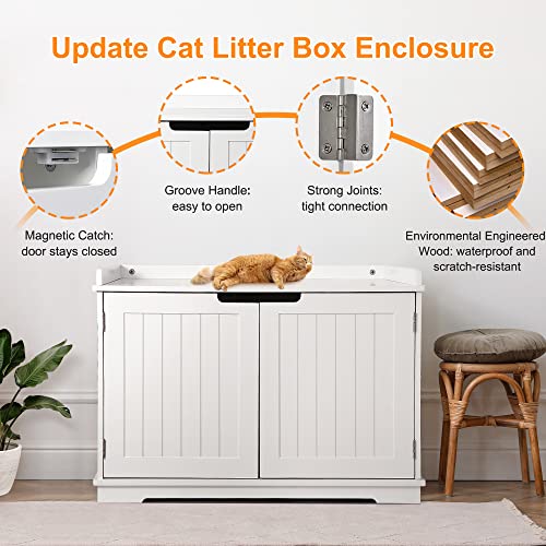 Pet Republic Hidden Cat Litter Box Enclosure Cat Litter Box Furniture Cat Washroom Cat House Table Nightstand (White) - WoodArtSupply