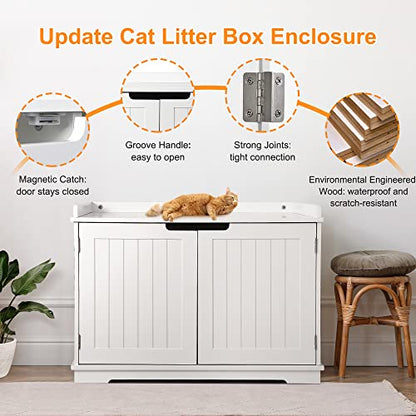 Pet Republic Hidden Cat Litter Box Enclosure Cat Litter Box Furniture Cat Washroom Cat House Table Nightstand (White) - WoodArtSupply