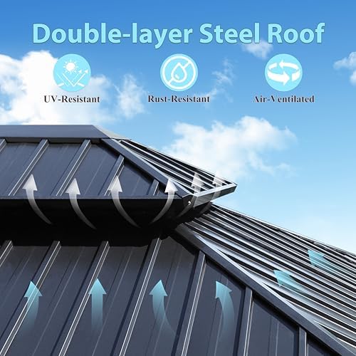 Yardenaler 14x20 FT Hardtop Gazebo Canopy with Double Galvanized Steel Roof, Permanent Outdoor Pavilion with Curtain & Mesh Netting for Patio. Garden, Backyard, Black Yardenaler