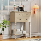 Knocbel Slim Antique Entry Console Table with 3 Drawers & Bottom Open Shelf, Solid Wood Narrow Sofa Couch Table for Entryway Hallway Living Room 23.7" W x 13" D x 31.4" H Beige Knocbel