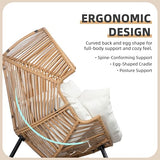 JAMFLY Egg Chair Wicker Outdoor Chairs, Oversized Patio Chair Oversized Lounger Chair with Cushion for Indoor Living Room, Bedroom, Outside Patio Backyard Balcony, Creamy White