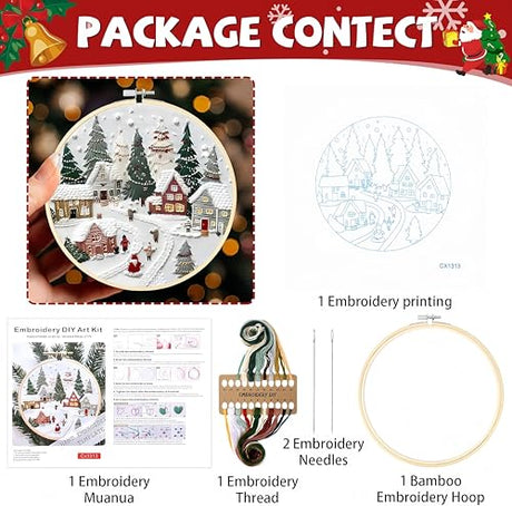 Christmas Embroidery Kit DIY Hand Embroidery Starter Cross Stitch Kits, Christmas Ornaments Embroidery with Stamped Pattern,Cotton,Threads,Needles,Instructions for Adults Beginners (Wreath) MGARDENMYI