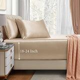 VACVELT 3pcs Extra Deep Pocket Satin Fitted Sheet Set King Bed Set, Beige Bottom Sheet Fit 18-24 Inch Deep Pocket Mattress, Silky Bedding Set Soft & Ultra Deep Fitted Sheet & 2 Pillowcase VACVELT
