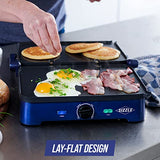 Blue Diamond Electric Contact Griddle, Healthy Ceramic Nonstick, PFAS & PFOA-Free, Open Flat Design, Metal Utensil Safe, Drip Tray, Dishwasher Safe Removable Plates, Adjustable Temperature, Blue Blue Diamond