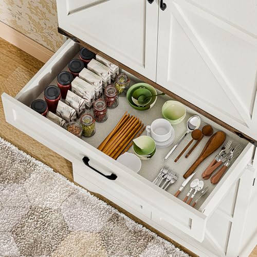 72" Tall Farmhouse Kitchen Pantry, Farmhouse Storage Cabinet with Adjustable Shelves, Large Capacity Storage Cabinet with Drawer,Freestanding Cupboard for Kitchen, Dining Room, Living Room, White Befrases