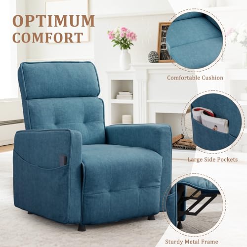 Korser Power Recliner Chair for Adults, Electric Recliner Chairs for Living Room, Comfy Recliners Cashmere Reclining Chair with One-Touch Adjustment & Side Pockets for Reading, Bedroom, Lounge, Blue