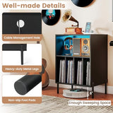 Giantex Record Player Stand with LED Lights & Charging Station, Turntable Stand with Record Holder, Record Player Table with Metal Legs, Vinyl Record Storage for Living Room, Music Room, Black Giantex