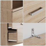 FOTOSOK 71-Inch Oak Storage Cabinet with 3 Drawers and Open Shelves for Home and Office FOTOSOK