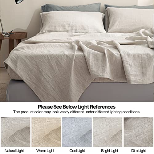 Simple&Opulence 100% Linen Sheet Set 4pcs Basic Style, Deep Pocket, Natural French Washed Flax Solid Color Soft Breathable Bed Sheets - Linen, Queen Simple&Opulence