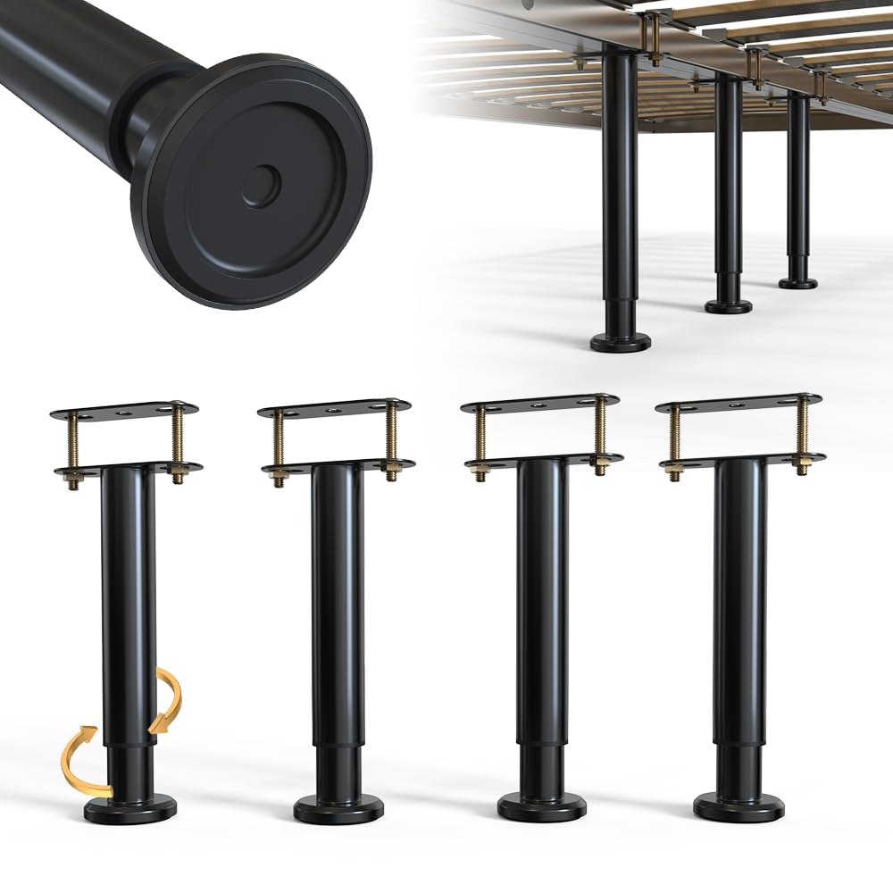 YUEYIN Under Bed Metal Support Legs, Adjustable Height Bed Frame Support Leg, Bed Slat Support Leg for Heavy Duty/Wooden/King/Queen Bed Frame (7"-12.6" (4pcs)) YUEYIN