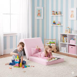 Givjoy Foldable Floor Mattress with Pillow for Kids, Toddler Washable Tri Folding Floor Nap Mat for Sleeping Daycare, Child Trifold Futon Sofa Bed with Storage Bag for Playroom Girls and Boys, Pink Givjoy