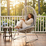 Kingdura Outdoor Wicker Egg Chair with Cushion, Oversized PE Rattan Chair, All-Weather Patio Lounge Chair for Balcony Porch Lawn & Indoor, 440LBS Capacity (Beige) Kingdura