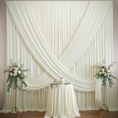 60×12ft Wrinkle Free Ivory Backdrop Curtain for Wedding Parties, 12 Panels 5×12ft Long Soft Silky Polyester Backdrop Drapes Cream Photo Back Drop Curtains for Party Photography Background Cloth NSSONBEN