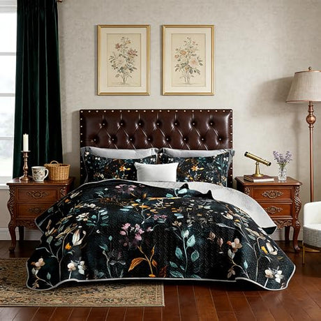 UEVBF Floral Quilt Set Queen Size,3 Pieces Flower Parrten Bed Sets,Garden Style Soft Lightweight Bedding Set with 2 Pillowcases,Colorful Bedding for Adults Kids. UEVBF