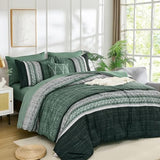 Dintszyayue Green Comforter Set Queen Size, 8 Pieces Boho Striped Bed in a Bag Soft Microfiber Bedding Set for All Season Dintszyayue