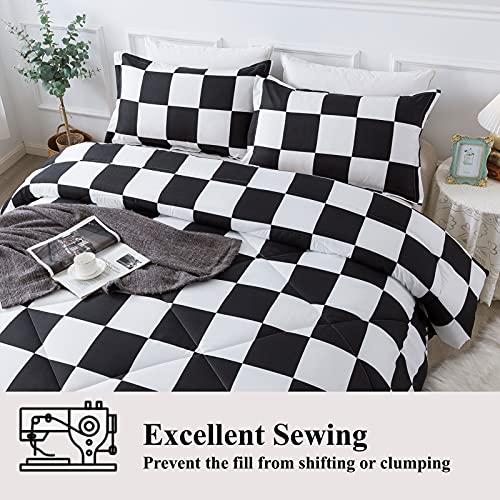 Andency Checkered Comforter Twin(66x90Inch), Black White Plaid Gingham Bed Set for Teen Boys Kids, Lightweight Microfiber Geometric Preppy Bedding, 2 Pieces Andency