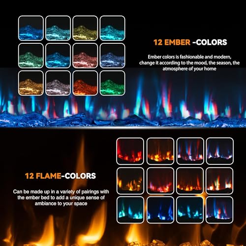 80 in Electric Fireplace, in-Wall Smart Electric Fireplace Recessed & Mounted, Dual Heat 750/1500W with Remote, Adjustable Flames, Touch Screen Thermostat 60-99°F, Timer, Log & Crystal Decor Garvee